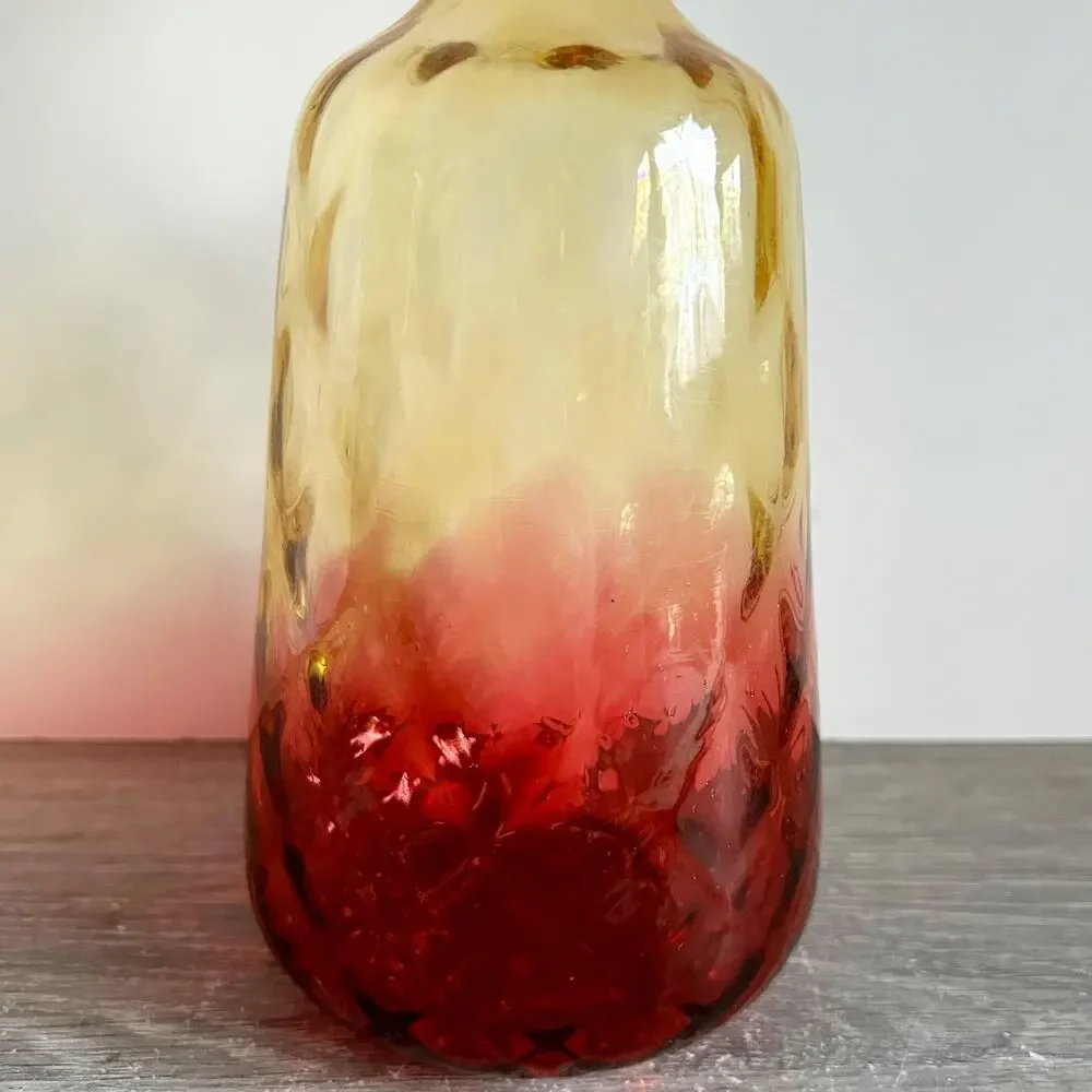 Antique Victorian Reverse Amberina Diamond Quilted New England Glass Co Decanter